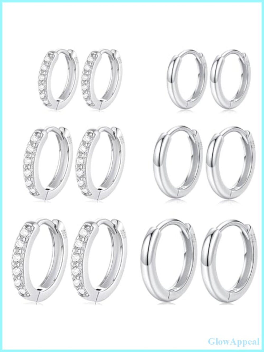 6 Pairs 925 Sterling Silver Small Hoop Earrings for Women, Hypoallergenic CZ